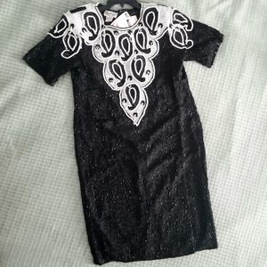 Cee Cee 100% Silk Embroidered Black Dress Size M